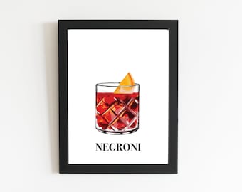 Negroni Cocktailtryck | Digital nedladdning | Signaturcocktailskylt | Hembar