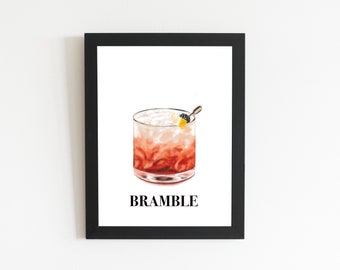 Cocktail Print |  Signature Drink Sign | Bramble Cocktail Poster | Basement Bar Wall Decor | | Digital Print