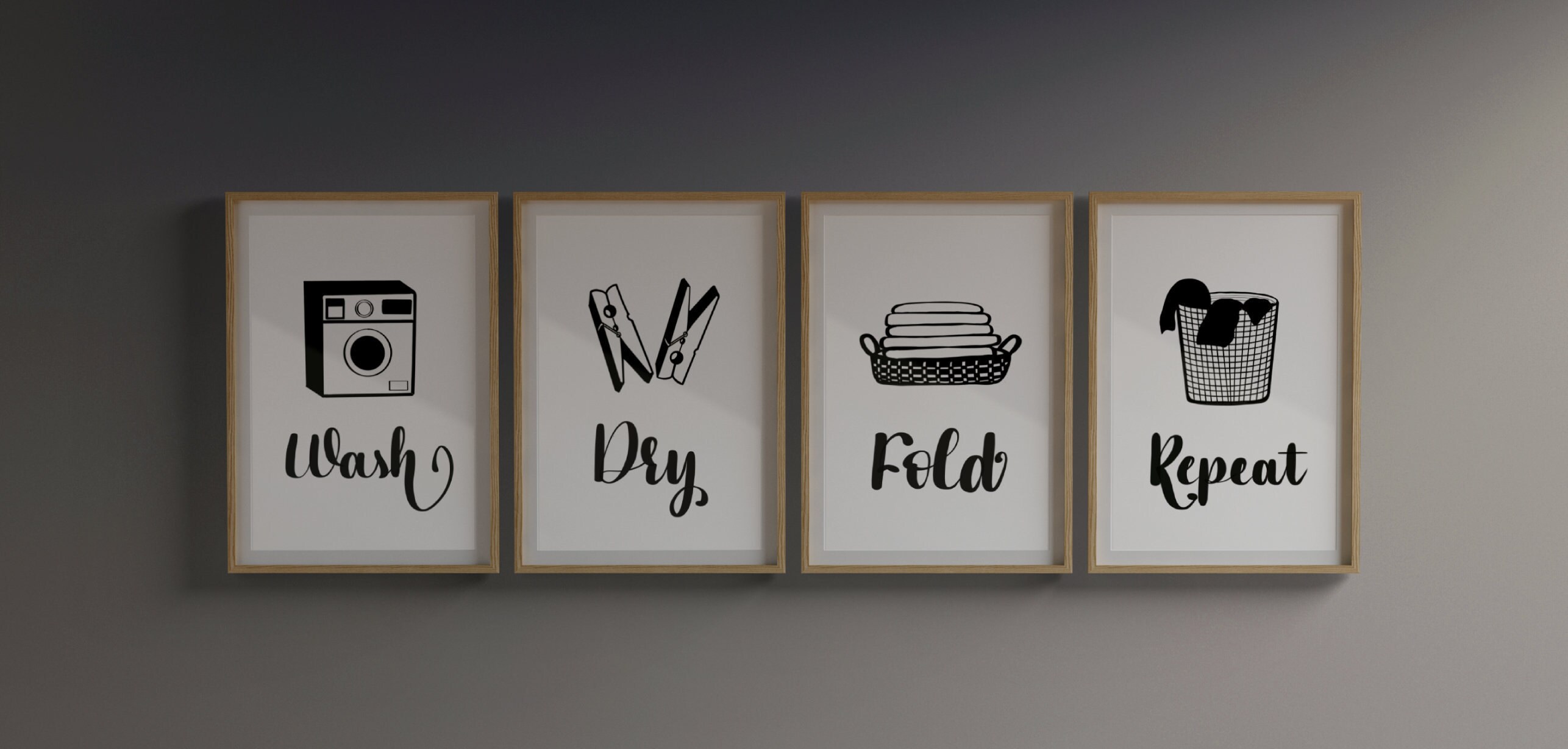 Wash Dry Fold Repeat Sign, Laundry Room Wall Art Printable, Set of 4 ...
