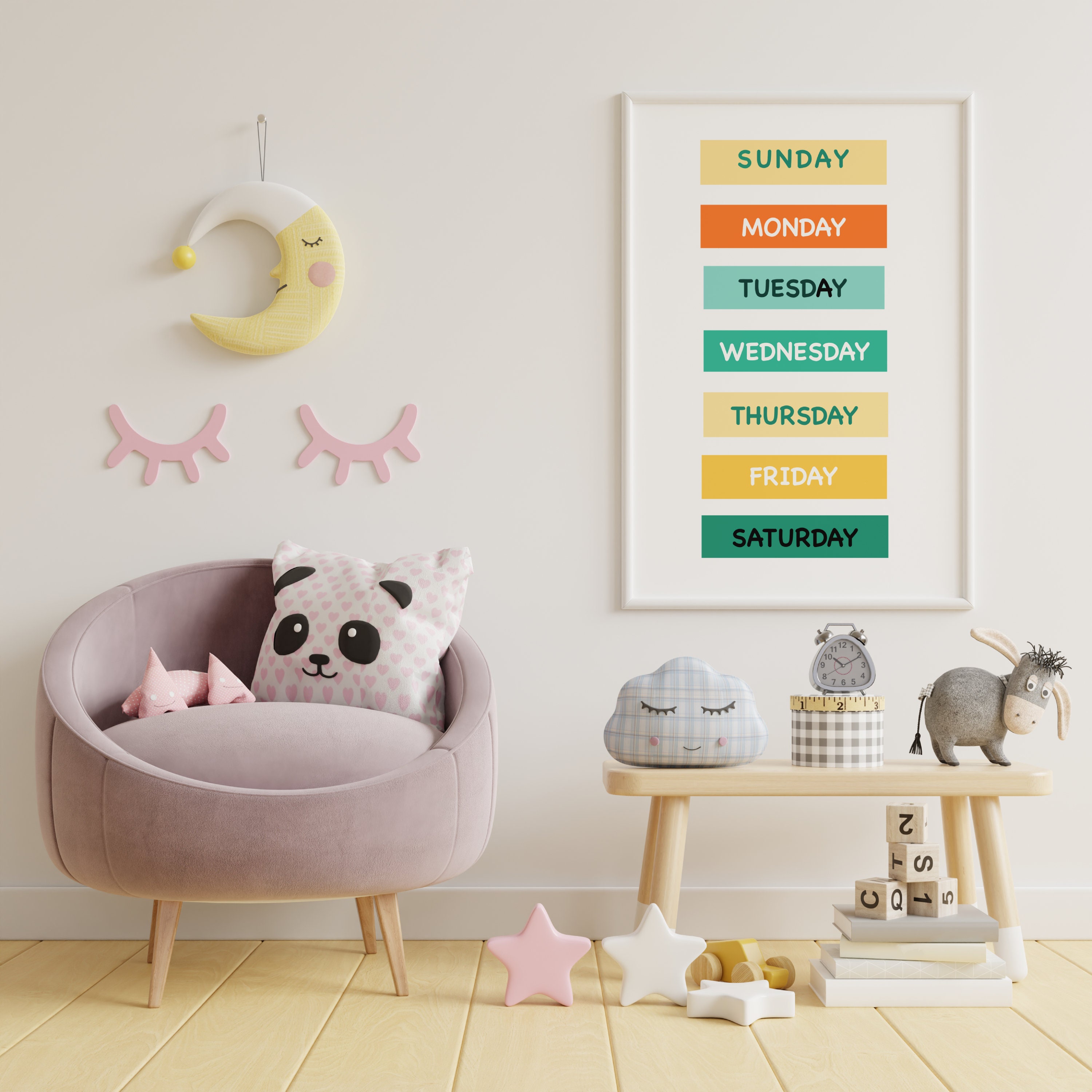 Days of the Week Poster Homeschool Print Nursery Decor Rainbow Playroom ...