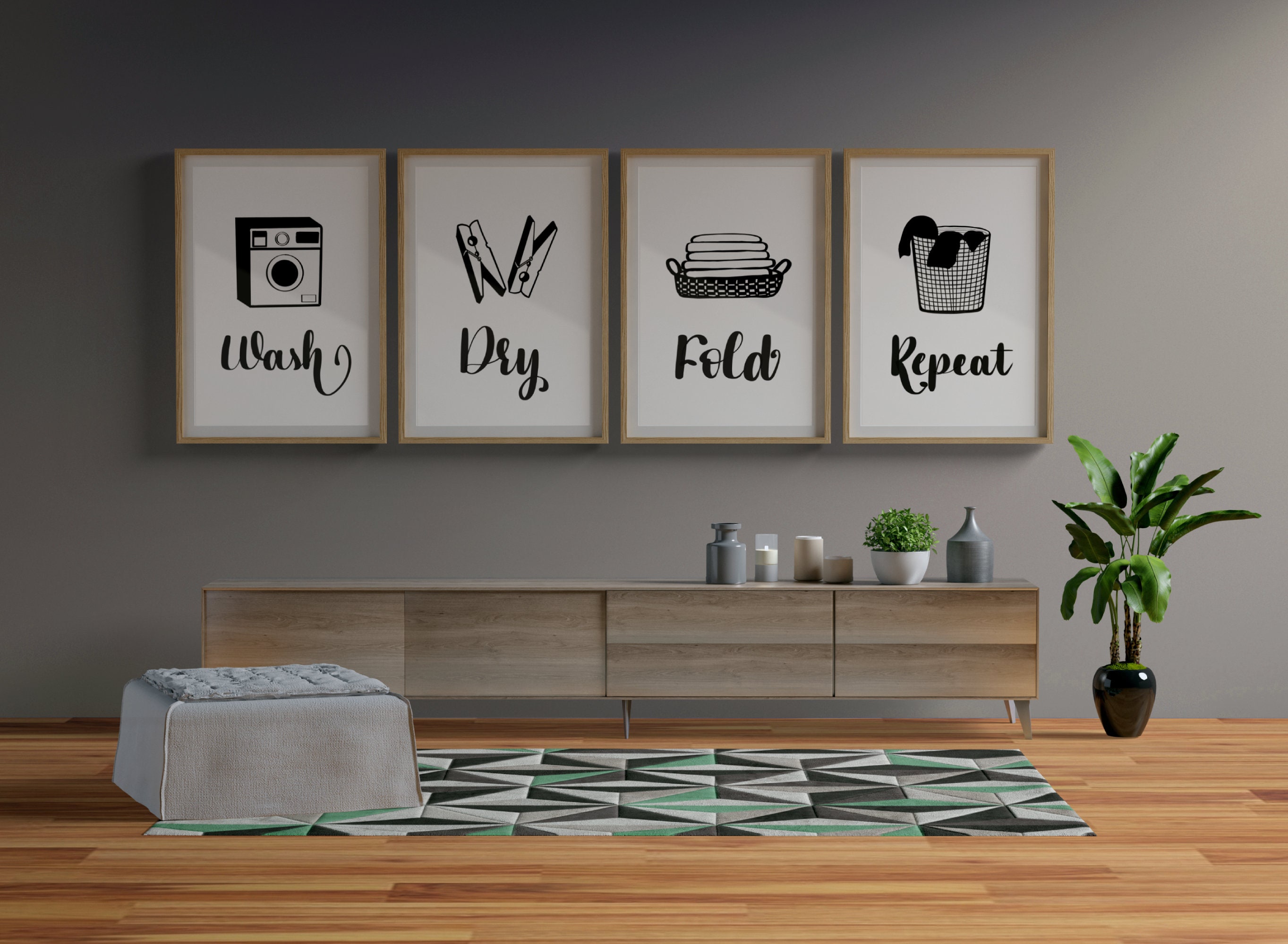 Wash Dry Fold Repeat Sign, Laundry Room Wall Art Printable, Set of 4 ...