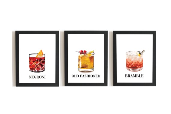 Set of 3 Cocktail Prints | Signature Drink Sign | Home Bar Decor | Gallery Wall Bar | 3 Piece Wall Art