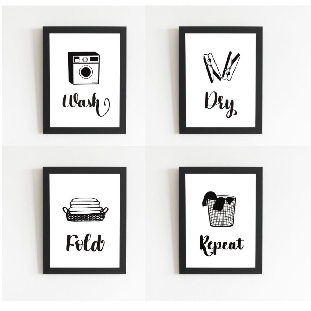 Wash Dry Fold Repeat Sign, Laundry Room Wall Art Printable, Set of 4 ...