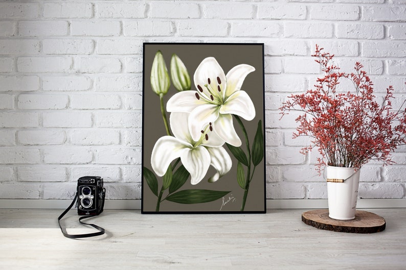 Lily Wall Art White Lily Poster Lily Print for Bedroom Etsy
