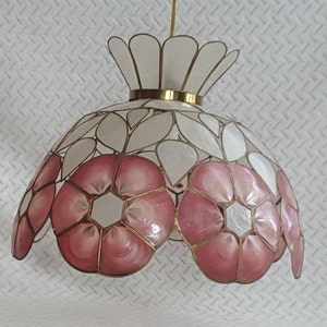 Vintage Capiz Shell Pendant Light with Floral Pattern