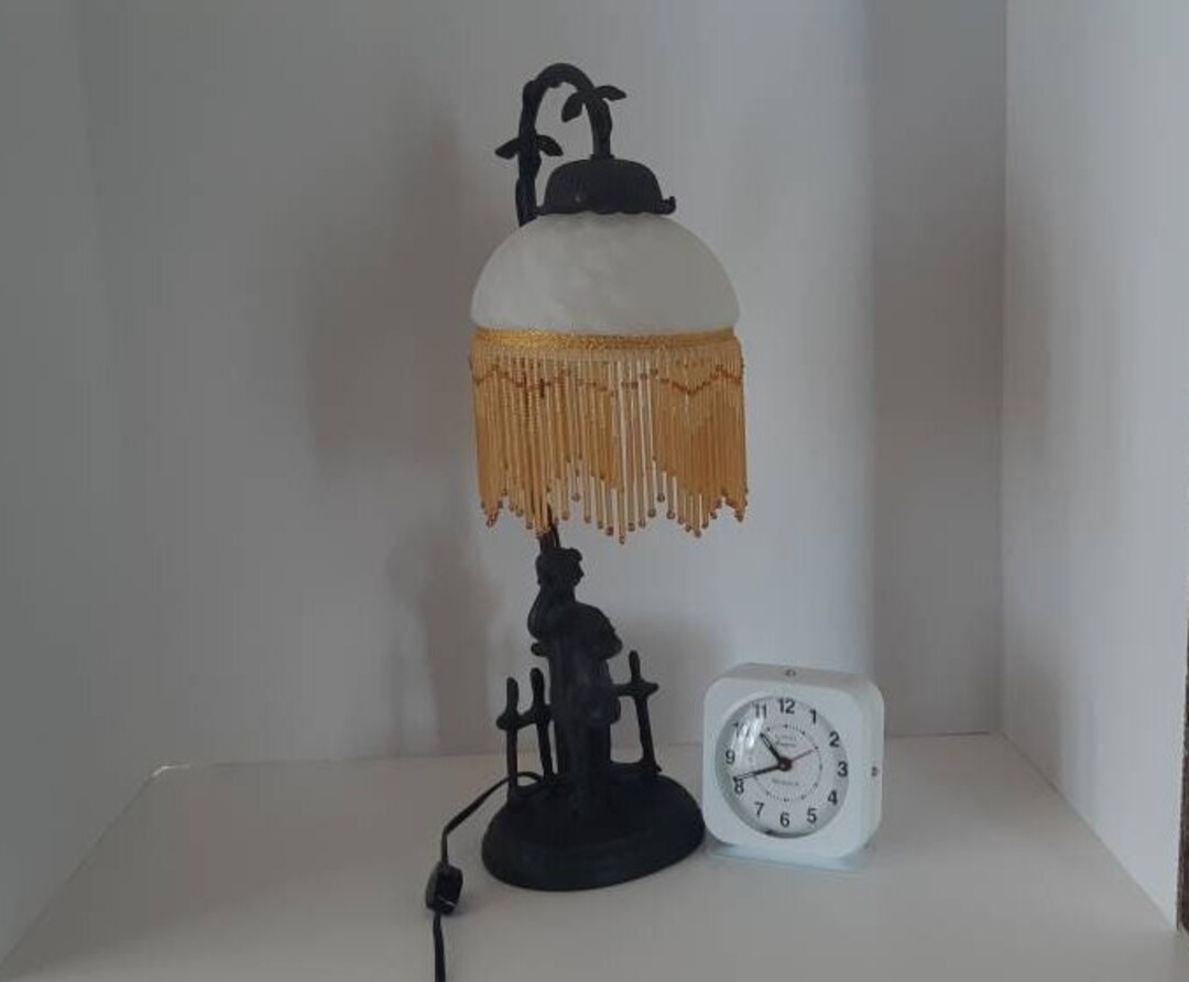 Table Lamp Figurine and Lampshade Fringes Beads Etsy