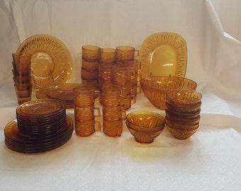 Vintage Vereco de France Amber Glass Replacement Tableware 70s