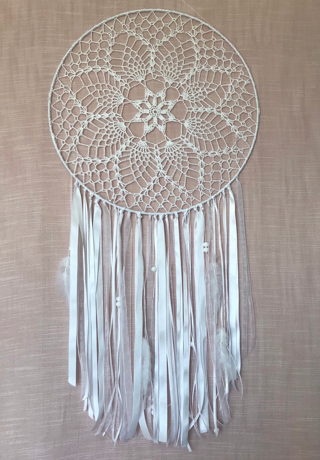 Crochet Dream Catcher Boho Wall Hanging Lace Medium White - Etsy