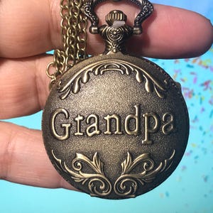 Pocket Watch - Men’s Bronze Watch with Chain - Dedicated to &quot;Grandpa&quot; Design - Battery Powered - NEW