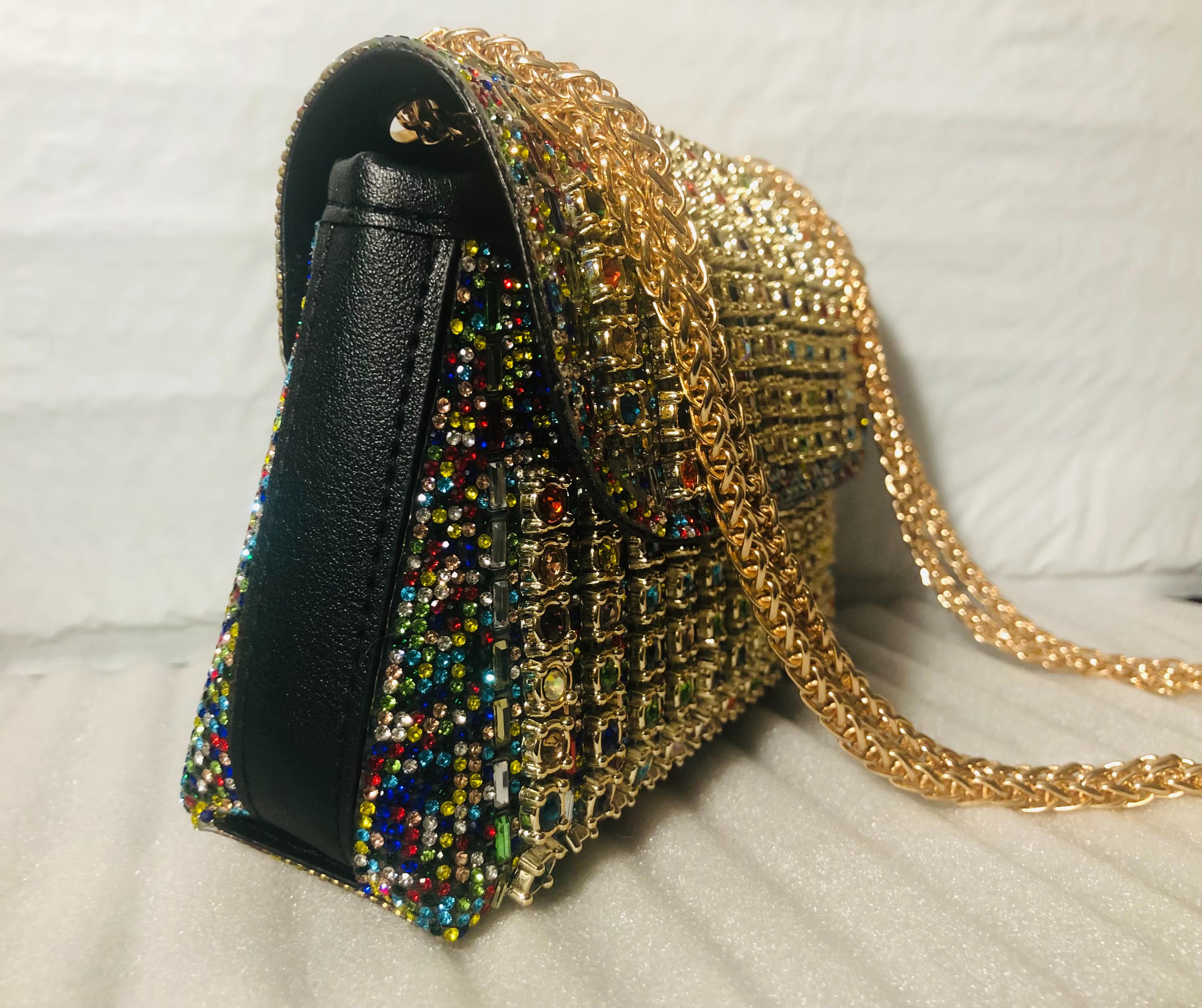 Rhinestone Handbag With Golden Chain – Multi Colored Glitzy Glamour ...