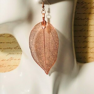 Electroplated Leaf Dangle Earrings – Natural Bronze Colored