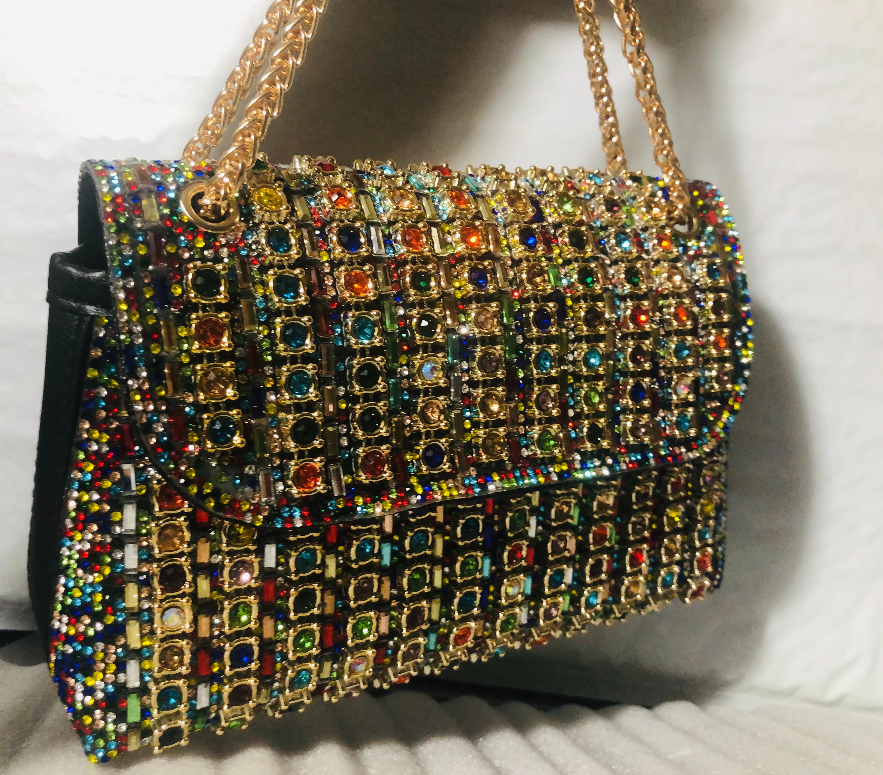 Rhinestone Handbag With Golden Chain – Multi Colored Glitzy Glamour ...