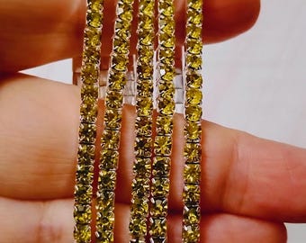 Bright Yellow Rhinestone Crystal Stretch Bracelet Set - 4 mm with Silver Tone, Fits 8.5"