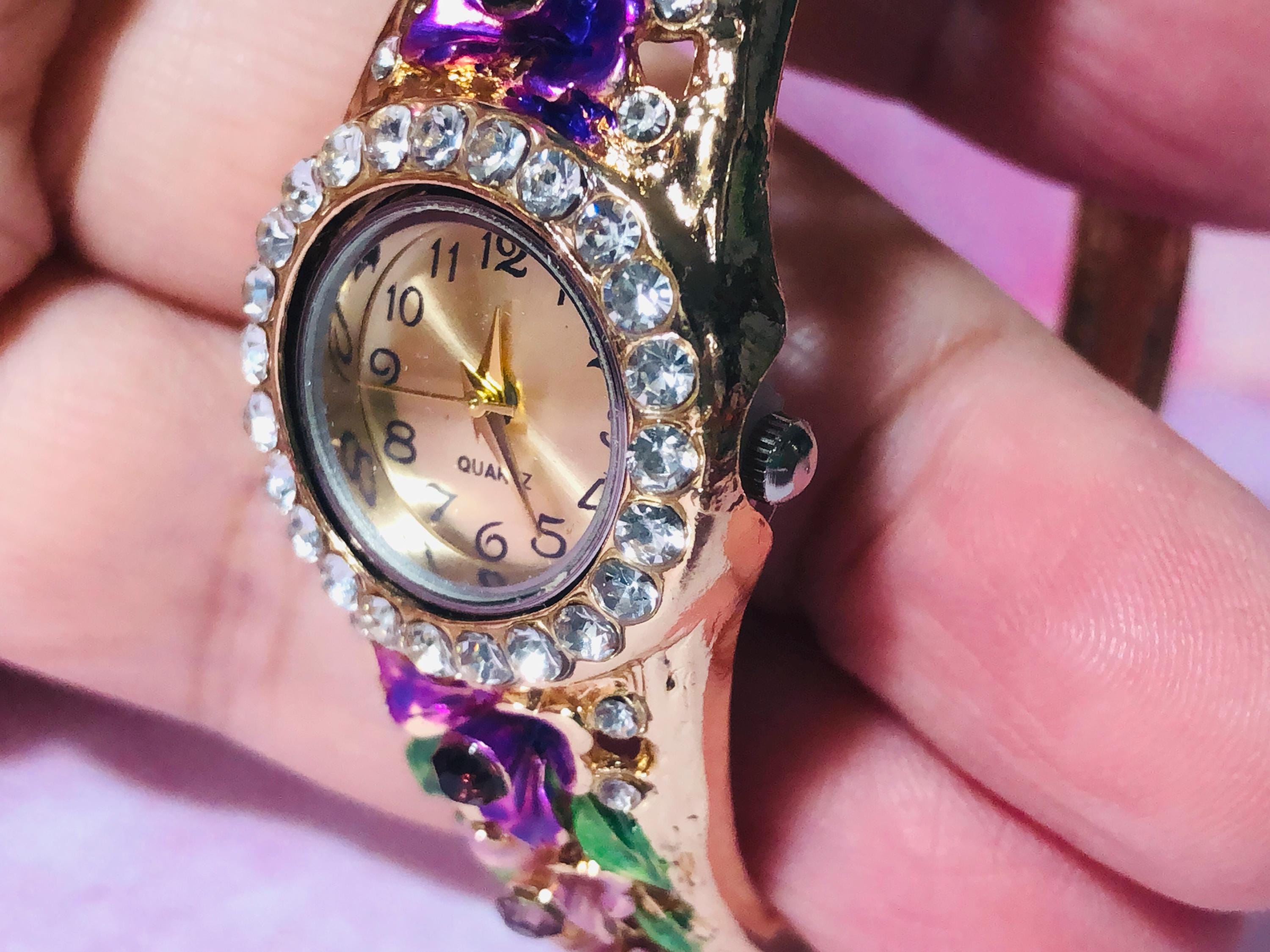 Women\'s Rose Gold Purple Quartz Petal Casual Bracelet Simulated Luxury Watch Women main image 4