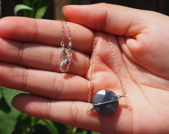 Blue Labradorite Gemstone Silver Chain, Dainty Pendant Necklace