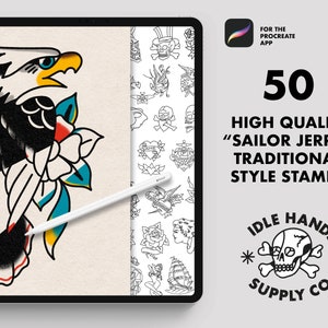 50 Procreate Traditionelles Tattoo &#39;Sailor Jerry&#39; Style Stempel, Procreate Stempel, Pinsel / Digital Download