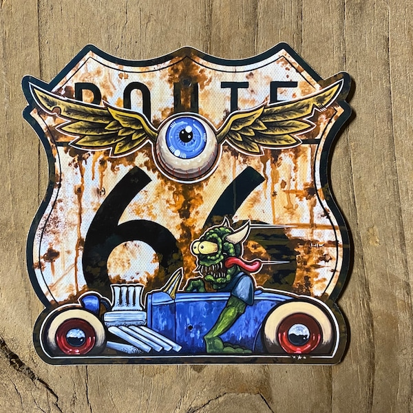 Route 66 ratrod Sticker Hixgarage Free US Shipping