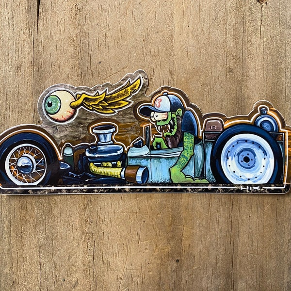 Ratrod roadster knuckledragger Vinyl Decal Glossy Sticker Original Art Free US Shipping