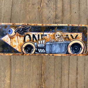 Sticker - grijze Roadster Skull ONE WAY vinylsticker glanzende sticker originele kunst Gratis verzending in de VS