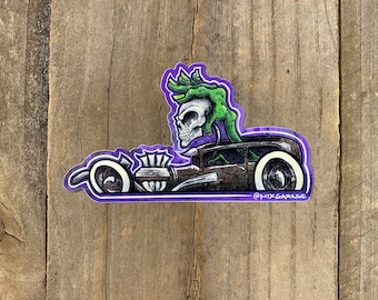 Monster hand Rat-rod Sticker purple/green  Free US Shipping