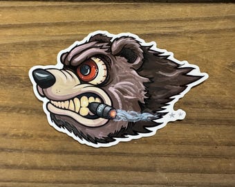 Grizz the smokin bear Sticker: Original Hotrod Art Vinyl Decal