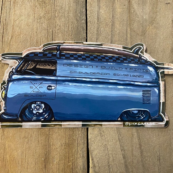 VW bus with surfboard Sticker Free US Shipping