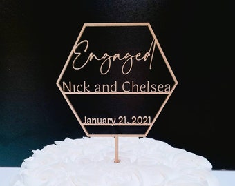 Engaged Cake Topper with Date We're Engaged Couples Names Cake Topper Engagement Cake Topper Engagement Party Decorations