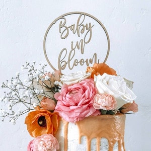 Baby in Bloom Cake Topper Baby shower cake sign Pregnancy Reveal Baby shower Decorations Wooden Laser Cut Party Sign Announcement