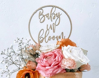 Baby in Bloom Cake Topper Baby shower cake sign Pregnancy Reveal Baby shower Decorations Wooden Laser Cut Party Sign Announcement