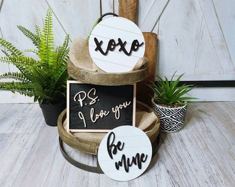 Valentine's Tiered Tray Bundle, XOXO, PS I love you, Be Mine, Galentine's Day Gift, Gift for Friend, Kitchen Decor, Mini Tray Signs