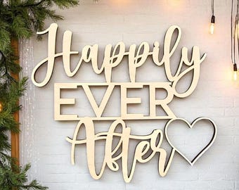 Happily Ever After - Holzschild für Hochzeit, Verlobung oder Jahrestag, rustikales Holzwandschild für Zuhause oder Geschenk für Paar
