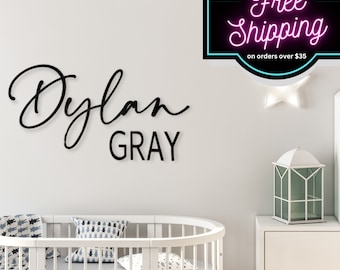 Large Custom Wood Name Sign Cutout for Baby Shower Gift - Personalized Nursery Crib Decor - First and Middle Name Sign for Wedding Backdrop
