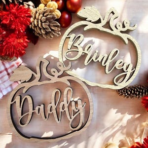 Custom Wooden Pumpkin Name Tags: Thanksgiving Place Cards