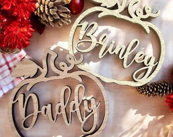 Custom Wooden Pumpkin Name Tags: Thanksgiving Place Cards