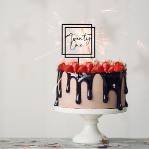 21st Birthday Wood Cake Topper Twenty One Birthday Square Cake Decoration Wooden Decoration for Cake 21 Cake Topper Age Cake Topper