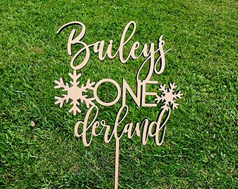 Topper per torta di compleanno personalizzato per il primo compleanno, decorazioni invernali personalizzate Onederland, decorazioni per feste a tema invernale Onederland, topper con fiocco di neve
