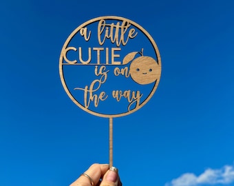 Little Cutie Cake Topper A little cutie is on the way Baby Shower Decorations Pregnancy Announcement Pregnancy Reveal Babyshower Decor