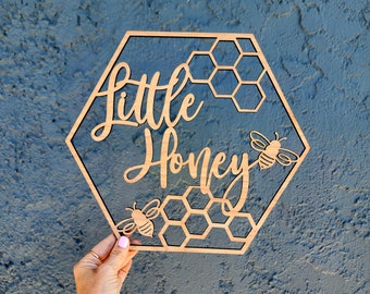 Custom Text Sign, Little Honey Bee Sign, Babyshower Wooden Sign, Bee Themed Baby Shower Decorations, Laser Cut Custom Wooden Sign