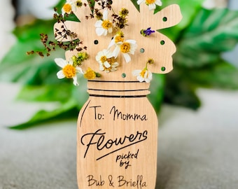 Gepersonaliseerde houten bloemenhouder • Aangepaste standaard voor wilde bloemen • Cadeau voor moeder, oma of oma • Moederdag of kerstaandenken