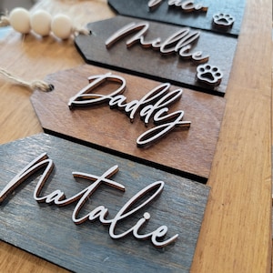 LARGE Personalized Stocking Name Tags, Christmas Gift Tags, Holiday Stocking, Pet Stocking, Laser Cut Wooden Gift Tags