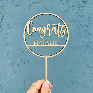 Custom Congratulations Cake Topper with Name, Congrats Personalized Party Decorations, Graduation,Engagement, Med School, Baptism, Promotion