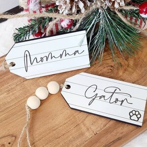 Personalized Shiplap Christmas Stocking Tags, Christmas Name Tags, Faux Ship Lap Name Tags, Personalized Laser Engraved Tags image 4