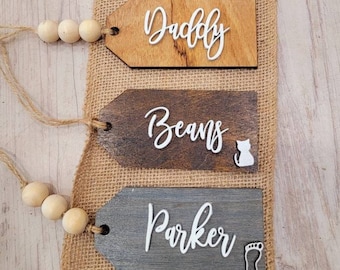 Personalized Christmas Stocking Tags, Wood Name Tags for Christmas Gifts, Pet Gift Tags, Dog Ornaments, Car Ornaments, Chicken Ornaments