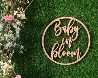 Baby in Bloom Baby shower wood sign Baby shower Decorations Wooden Round Backdrop Sign Baby Sprinkle Decorations