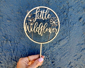 Little Wildflower Cake Topper Birthday Cake Topper Floral Baby shower cake sign Birthday Cake Topper Pregnancy Reveal Decorations