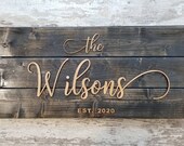 Pallet Sign, Custom Last Name Sign, Established Wooden Sign, Laser Cut Sign, Custom Wedding Gift, Personalized Last Name Rustic Sign