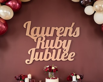 Gepersonaliseerde Ruby Jubilee-verjaardagsbord: 40e verjaardagsfeestdecoratie | Custom Ruby Celebration-bord