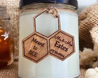 Etiquetas de madera con forma de panal para regalos de boda, 20/10/50 Etiquetas personalizadas para tarros de miel con apellido y fecha de boda Ideas para bodas al aire libre