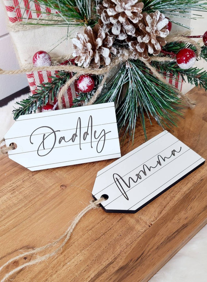 Personalized Shiplap Christmas Stocking Tags, Christmas Name Tags, Faux Ship Lap Name Tags, Personalized Laser Engraved Tags image 7