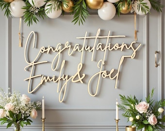Gepersonaliseerd verlovingsbord met namen: gefeliciteerd gepersonaliseerde decoratie | Voorstel feest achtergrond